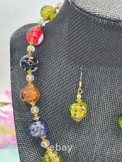 Vintage Murano Glass Bead Necklace and Earrings