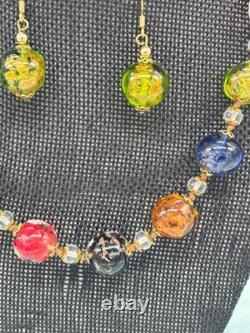 Vintage Murano Glass Bead Necklace and Earrings