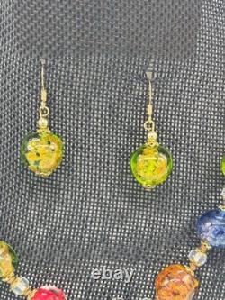 Vintage Murano Glass Bead Necklace and Earrings