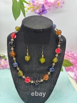 Vintage Murano Glass Bead Necklace and Earrings