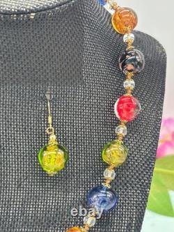 Vintage Murano Glass Bead Necklace and Earrings