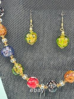 Vintage Murano Glass Bead Necklace and Earrings