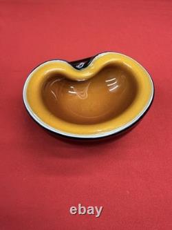 Vintage Murano Glass Biomorphic Heart Shaped Glass Bowl Orange with Gold Flecks