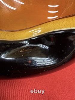 Vintage Murano Glass Biomorphic Heart Shaped Glass Bowl Orange with Gold Flecks