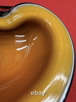 Vintage Murano Glass Biomorphic Heart Shaped Glass Bowl Orange with Gold Flecks