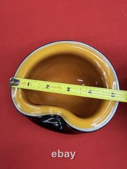 Vintage Murano Glass Biomorphic Heart Shaped Glass Bowl Orange with Gold Flecks
