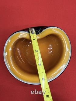 Vintage Murano Glass Biomorphic Heart Shaped Glass Bowl Orange with Gold Flecks