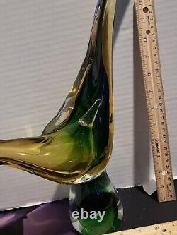 Vintage Murano Glass Bird Sculpture Hand Blown Large Bird Polished Bottom 15in