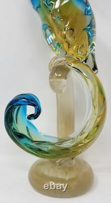 Vintage Murano  Glass Bird of Paradise/Peacock Blue, Yellow with Gold Flecks