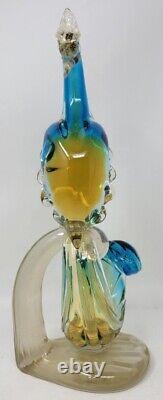 Vintage Murano  Glass Bird of Paradise/Peacock Blue, Yellow with Gold Flecks