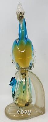 Vintage Murano  Glass Bird of Paradise/Peacock Blue, Yellow with Gold Flecks