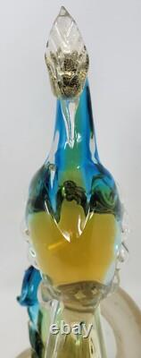 Vintage Murano  Glass Bird of Paradise/Peacock Blue, Yellow with Gold Flecks