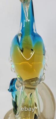 Vintage Murano  Glass Bird of Paradise/Peacock Blue, Yellow with Gold Flecks