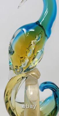 Vintage Murano  Glass Bird of Paradise/Peacock Blue, Yellow with Gold Flecks