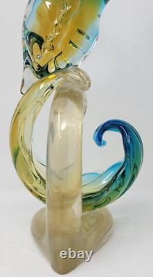Vintage Murano  Glass Bird of Paradise/Peacock Blue, Yellow with Gold Flecks