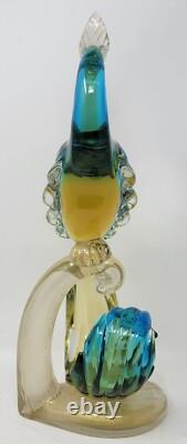 Vintage Murano  Glass Bird of Paradise/Peacock Blue, Yellow with Gold Flecks