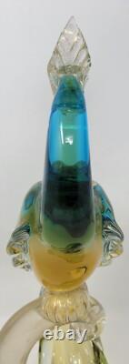 Vintage Murano  Glass Bird of Paradise/Peacock Blue, Yellow with Gold Flecks