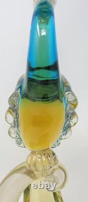 Vintage Murano  Glass Bird of Paradise/Peacock Blue, Yellow with Gold Flecks