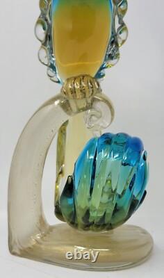 Vintage Murano  Glass Bird of Paradise/Peacock Blue, Yellow with Gold Flecks