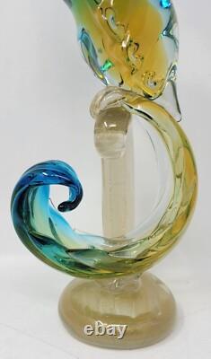 Vintage Murano  Glass Bird of Paradise/Peacock Blue, Yellow with Gold Flecks