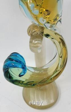 Vintage Murano  Glass Bird of Paradise/Peacock Blue, Yellow with Gold Flecks