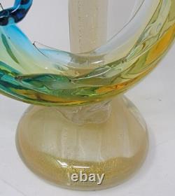 Vintage Murano  Glass Bird of Paradise/Peacock Blue, Yellow with Gold Flecks