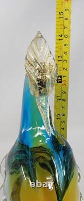 Vintage Murano  Glass Bird of Paradise/Peacock Blue, Yellow with Gold Flecks