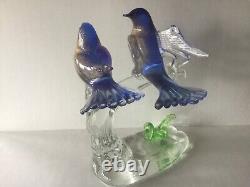 Vintage Murano Glass Birds Blue/Aventurine on Branch with Sticker Label Formia