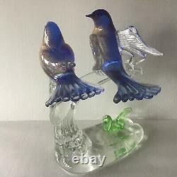 Vintage Murano Glass Birds Blue/Aventurine on Branch with Sticker Label Formia