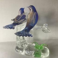 Vintage Murano Glass Birds Blue/Aventurine on Branch with Sticker Label Formia