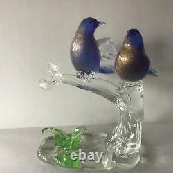 Vintage Murano Glass Birds Blue/Aventurine on Branch with Sticker Label Formia