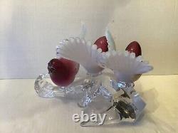 Vintage Murano Glass Birds Purple & Lattimo on Branch with Sticker Label Formia