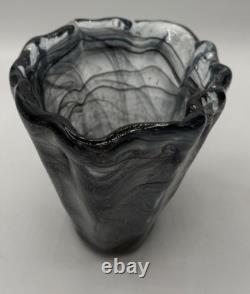 Vintage Murano Glass Black & Gold Swirl Vase