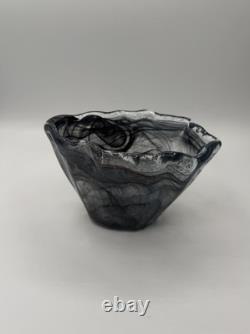 Vintage Murano Glass Black & Gold Swirl Vase
