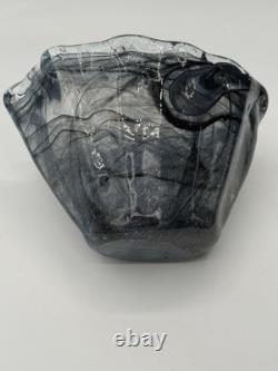 Vintage Murano Glass Black & Gold Swirl Vase