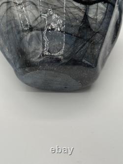 Vintage Murano Glass Black & Gold Swirl Vase