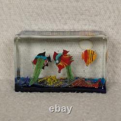 Vintage Murano Glass Block Aquarium Paperweight Tropical Fish Made in Italy