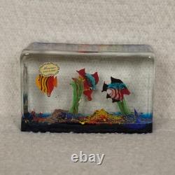 Vintage Murano Glass Block Aquarium Paperweight Tropical Fish Made in Italy