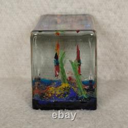 Vintage Murano Glass Block Aquarium Paperweight Tropical Fish Made in Italy