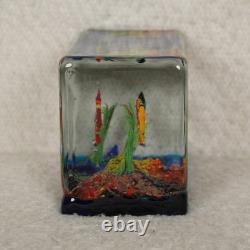 Vintage Murano Glass Block Aquarium Paperweight Tropical Fish Made in Italy