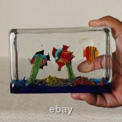 Vintage Murano Glass Block Aquarium Paperweight Tropical Fish Made in Italy
