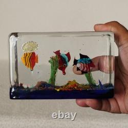 Vintage Murano Glass Block Aquarium Paperweight Tropical Fish Made in Italy