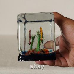 Vintage Murano Glass Block Aquarium Paperweight Tropical Fish Made in Italy