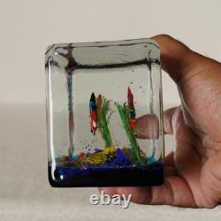 Vintage Murano Glass Block Aquarium Paperweight Tropical Fish Made in Italy