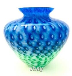 Vintage Murano Glass Blue/Green Bullicante Cluthra Hand Blown Art Glass Vase