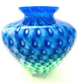 Vintage Murano Glass Blue/Green Bullicante Cluthra Hand Blown Art Glass Vase