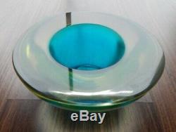 Vintage Murano Glass Blue & Uranium Green Flat Rimmed Geode Bowl