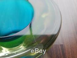 Vintage Murano Glass Blue & Uranium Green Flat Rimmed Geode Bowl