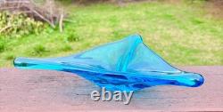 Vintage Murano Glass Bowl, Aqua Blue Hand Blown Art Glass, Mid Century Italian
