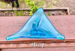 Vintage Murano Glass Bowl, Aqua Blue Hand Blown Art Glass, Mid Century Italian